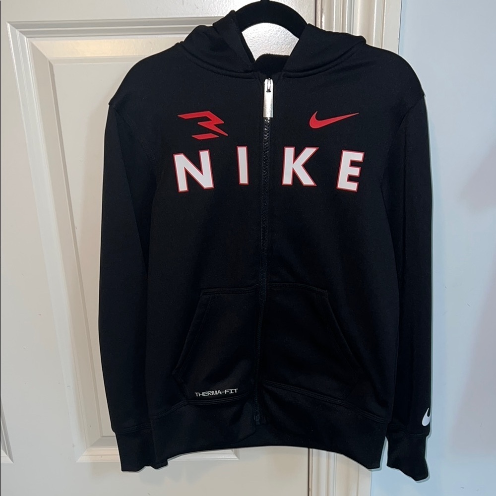 Nike Kids Black Hoodie with Red Logo